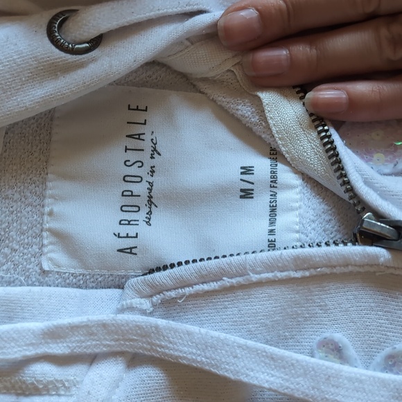 Aeropostale Sparkly Off-White Zip-Up Hoodie - Picture 2 of 6